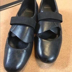 Camper SZ 8 Black Leather Wedge Mary Jane Fits N